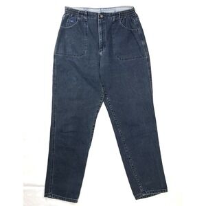 Vintage Lee High Waist Elastic Side Mom Jeans Dark Wash Patch Pocket Denim SZ 30
